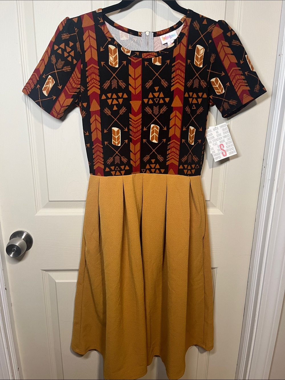 LuLaRoe Black, Rust & Mustard Patterned Fit-and-Flare Dress